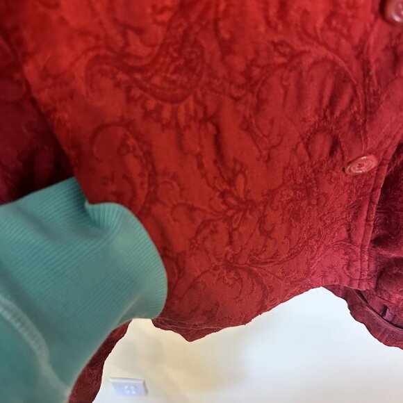 Womens Jacket Coldwater Creek Red Paisley Textured Button Up 1X Cotton Blend - Picture 3 of 8